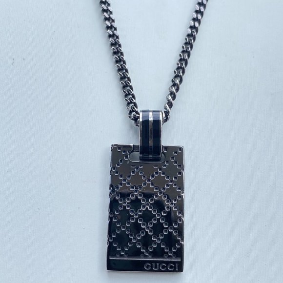 - Gucci Sliver Sterling Diamantissima Black Necklace 23" - Picture 13 of 15